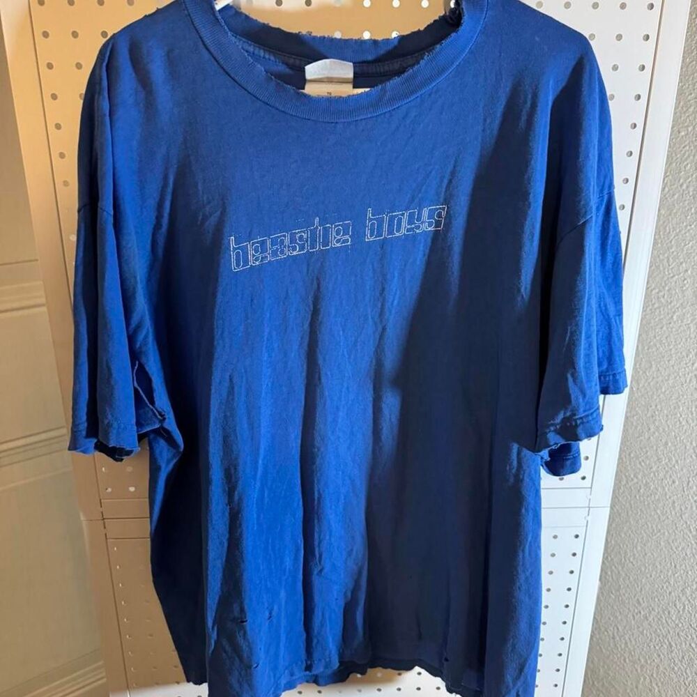 Vintage Beastie Boys Blue Distressed T Shirt Gildan Heavy Cotton XL